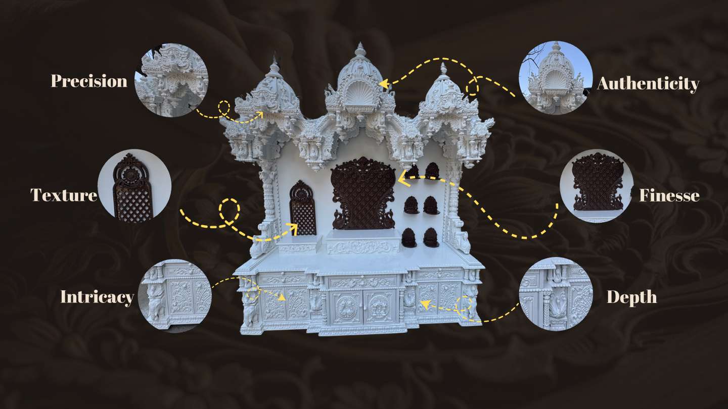 Wooden pooja mandir for home in USA — hand-carved by Shiva Handicrafts Ahmedabad